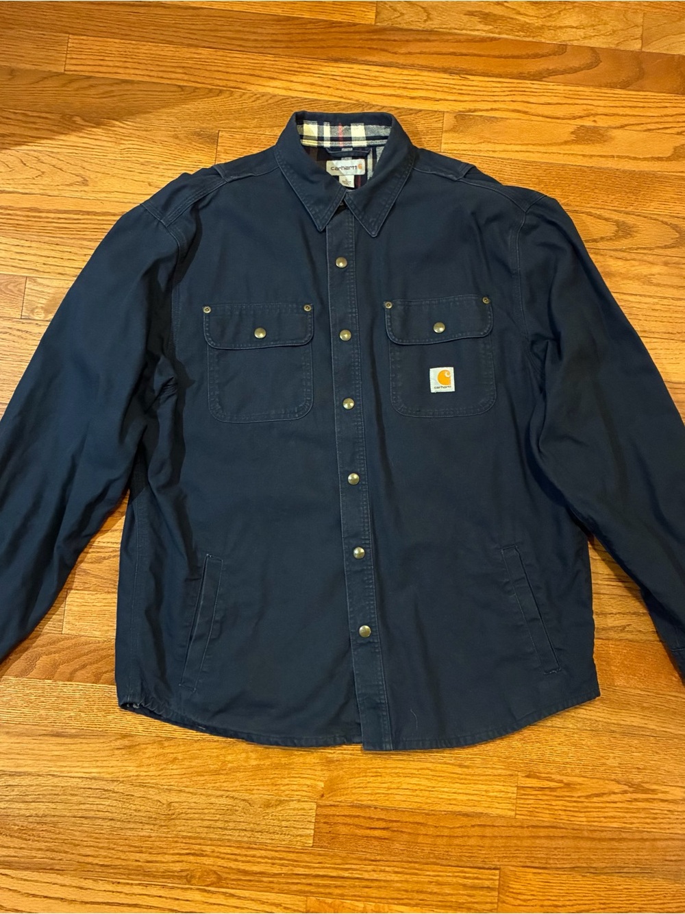 Carhartt Navy Button-Front Lightweight Work Shirt Jacket Men’s L